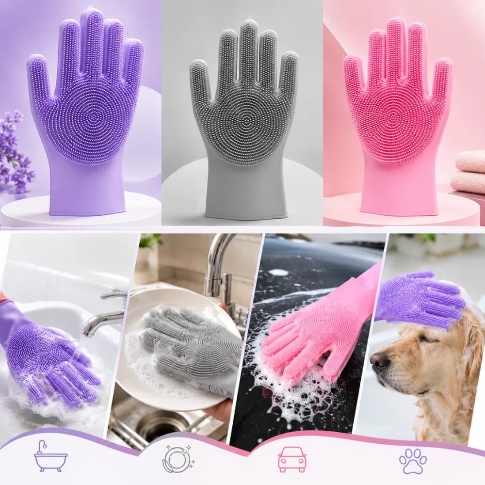 Reusable Dish Washing Gloves with Scrubber - Image 1